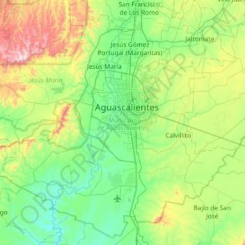Aguascalientes topographic map, elevation, terrain