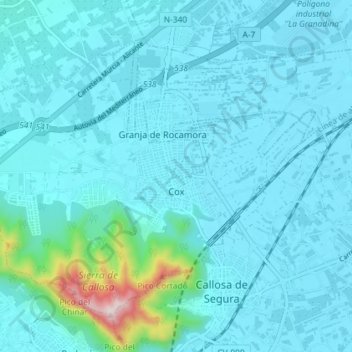 Cox topographic map, elevation, terrain