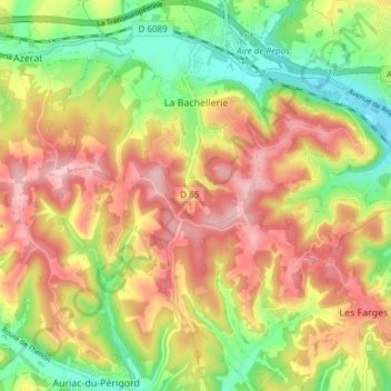 La Bachellerie topographic map, elevation, terrain