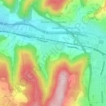 Itingen topographic map, elevation, terrain