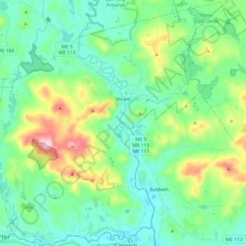 Hiram topographic map, elevation, terrain