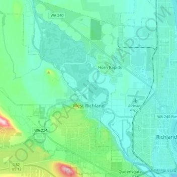 West Richland topographic map, elevation, terrain