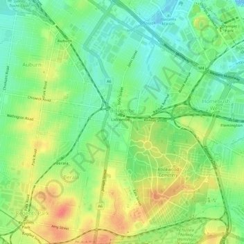 Lidcombe topographic map, elevation, terrain