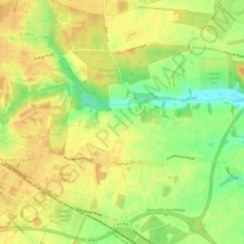 Foxhall topographic map, elevation, terrain
