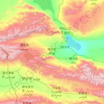 Bortala Mongol Autonomous Prefecture topographic map, elevation, terrain