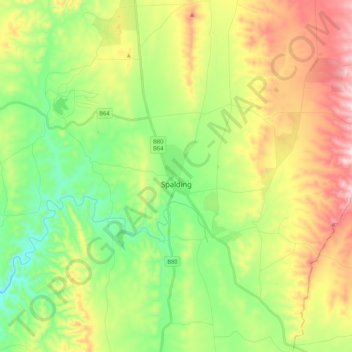 Spalding topographic map, elevation, terrain