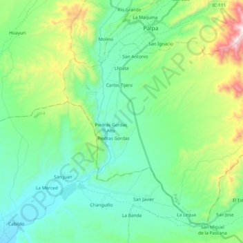 Llipata topographic map, elevation, terrain