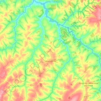 Mirassolândia topographic map, elevation, terrain