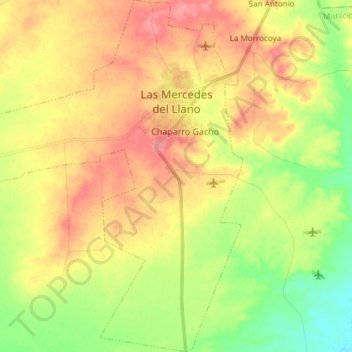 Las Mercedes del Llano topographic map, elevation, terrain