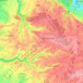 Prailles-la-Couarde topographic map, elevation, terrain