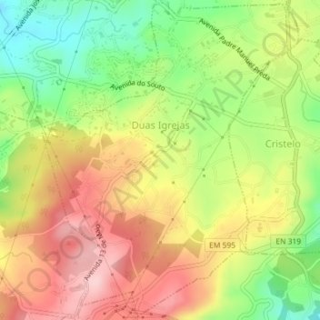 Duas Igrejas topographic map, elevation, terrain