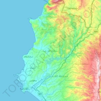 Lattakia District topographic map, elevation, terrain