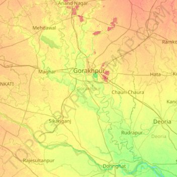 Gorakhpur topographic map, elevation, terrain
