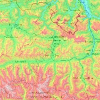 Bezirk Zell am See topographic map, elevation, terrain