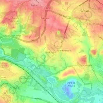 Swillington topographic map, elevation, terrain