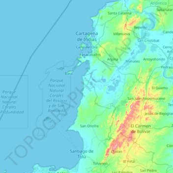 Cartagena de Indias topographic map, elevation, terrain