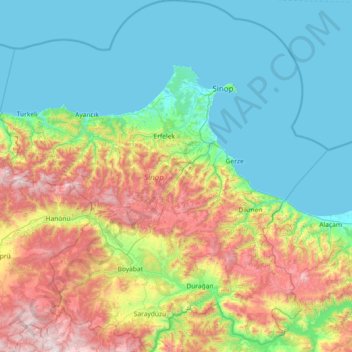 Sinop topographic map, elevation, terrain