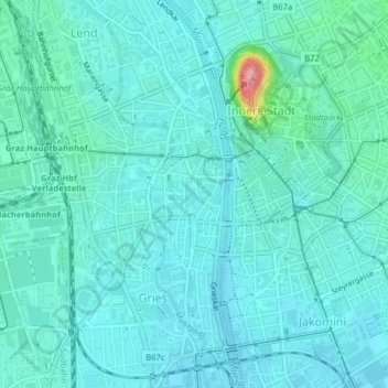 Stadt Graz - Historisches Zentrum / Pufferzone (Südwest) topographic map, elevation, terrain