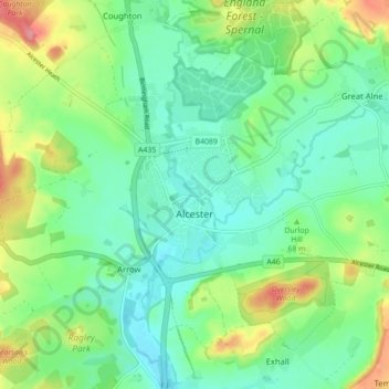 Alcester topographic map, elevation, terrain