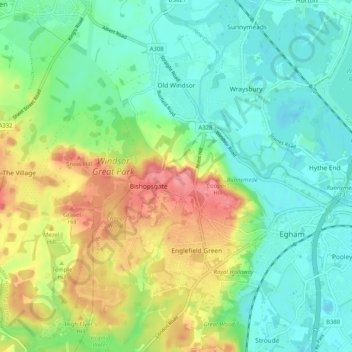 Old Windsor topographic map, elevation, terrain