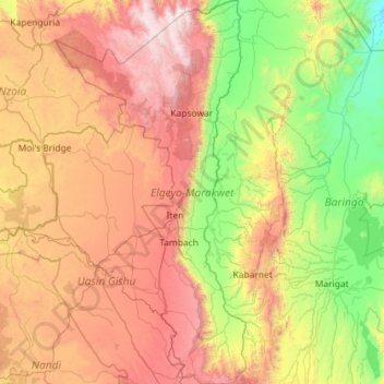 Elgeyo-Marakwet County topographic map, elevation, terrain