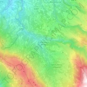 Caramanico Terme topographic map, elevation, terrain