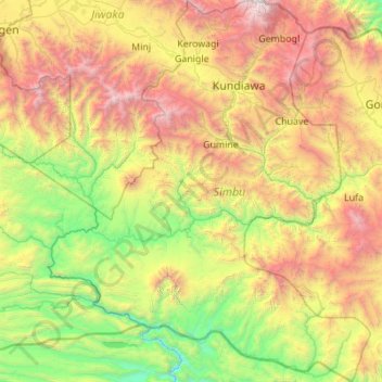Simbu topographic map, elevation, terrain