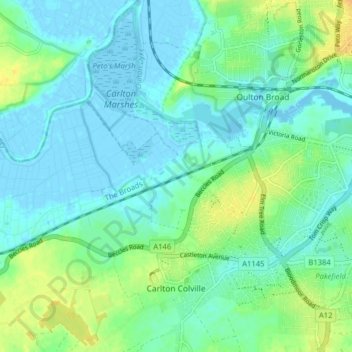 Carlton Colville topographic map, elevation, terrain