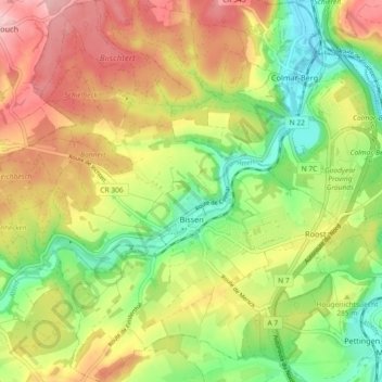 Bissen topographic map, elevation, terrain