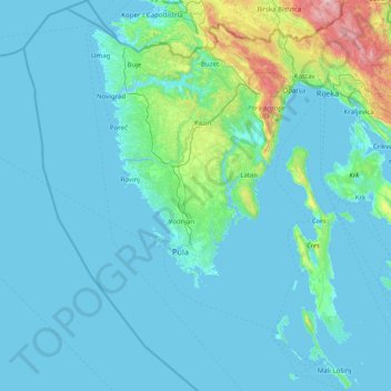 Gespanschaft Istrien topographic map, elevation, terrain