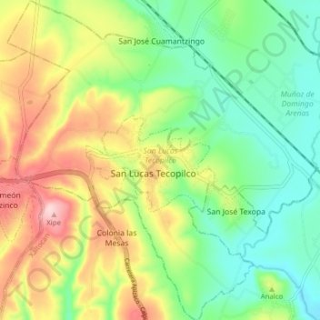 San Lucas Tecopilco topographic map, elevation, terrain