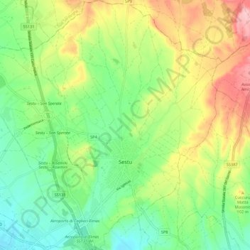 Sestu topographic map, elevation, terrain