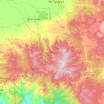 Queréndaro topographic map, elevation, terrain