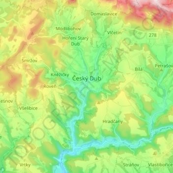 Český Dub topographic map, elevation, terrain