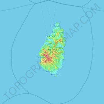 Saint Lucia topographic map, elevation, terrain