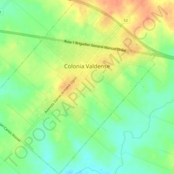 Colonia Valdense topographic map, elevation, terrain