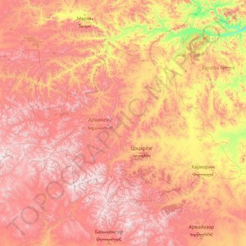 Archangai topographic map, elevation, terrain