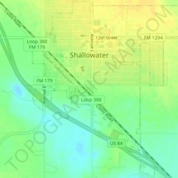 Shallowater topographic map, elevation, terrain