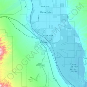 Needles topographic map, elevation, terrain