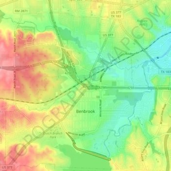 Benbrook topographic map, elevation, terrain