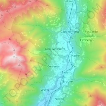 Cerveno topographic map, elevation, terrain