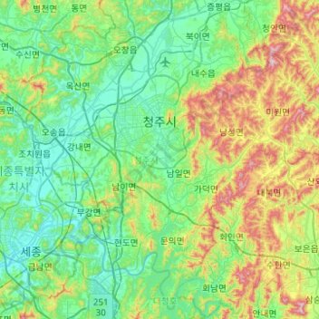 Cheongju-si topographic map, elevation, terrain
