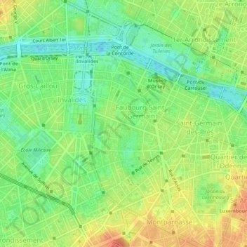 Paris 7e Arrondissement topographic map, elevation, terrain