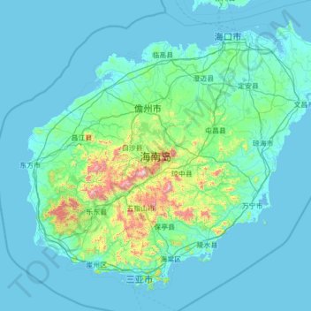海南岛 topographic map, elevation, terrain