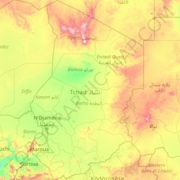 Chad topographic map, elevation, terrain