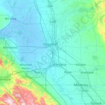 San Joaquin County topographic map, elevation, terrain