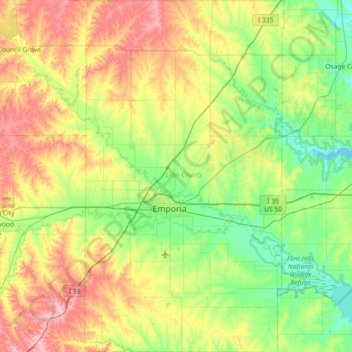 Lyon County topographic map, elevation, terrain