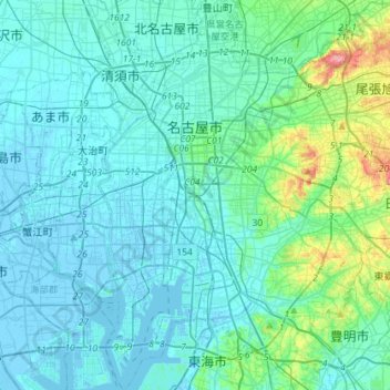 Nagoya topographic map, elevation, terrain