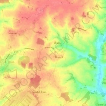 Broxted topographic map, elevation, terrain