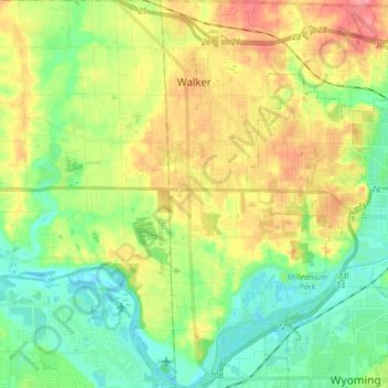 Walker topographic map, elevation, terrain